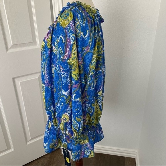 NWT.  Jones NY Blue Pink Floral Abstract Design Jewel Neck L-Sleeve Sexy Size 1X - Picture 7 of 13